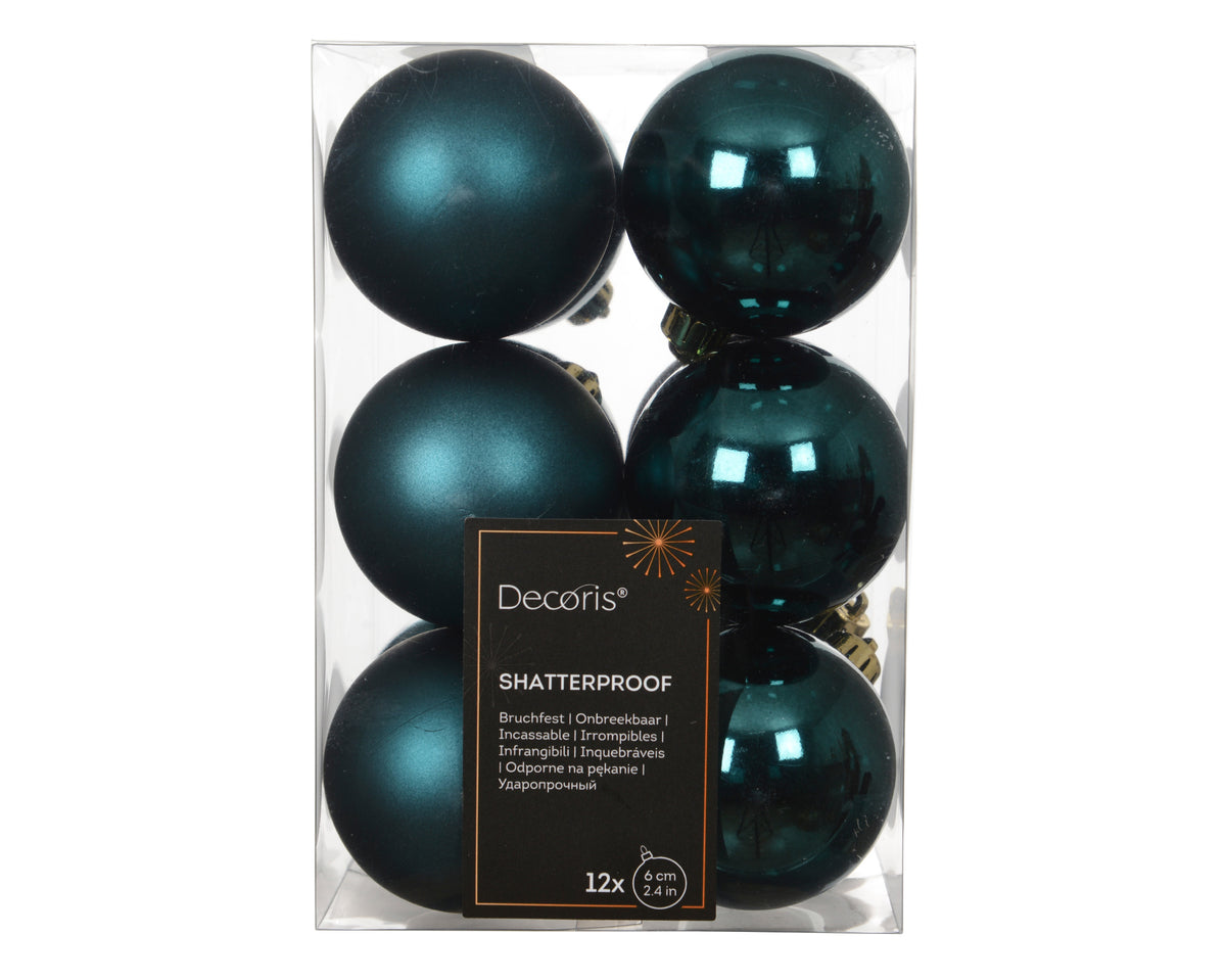 Matt Mix Shatterproof Enamel Emerald Bauble Set of 12 - 6cm