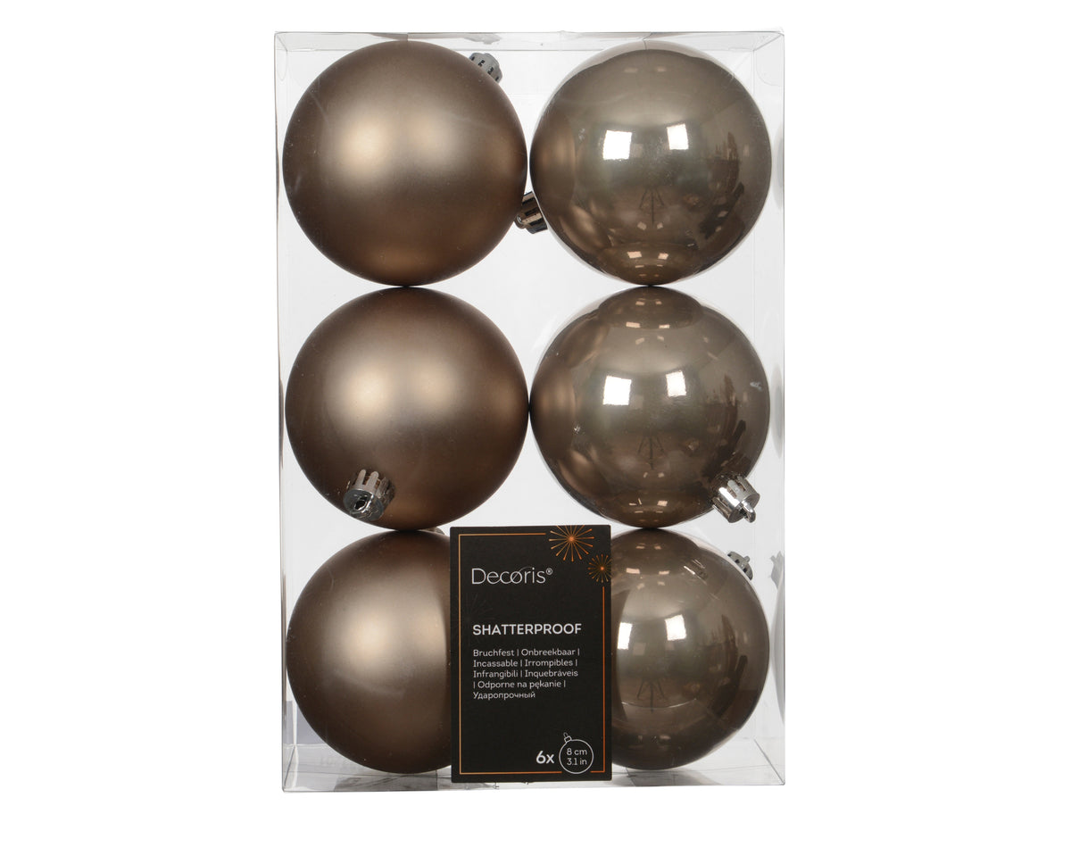 Matt & Shiny Mix Shatterproof Enamel Smokey Pearl Bauble Set of 6 - 8cm