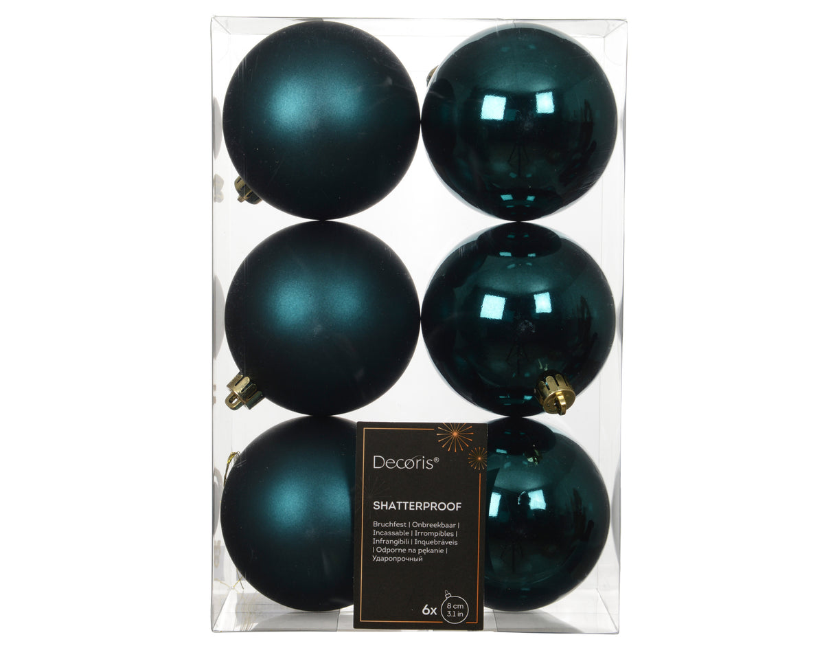 Matt Mix Shatterproof Enamel Emerald Bauble Set of 6 - 8cm