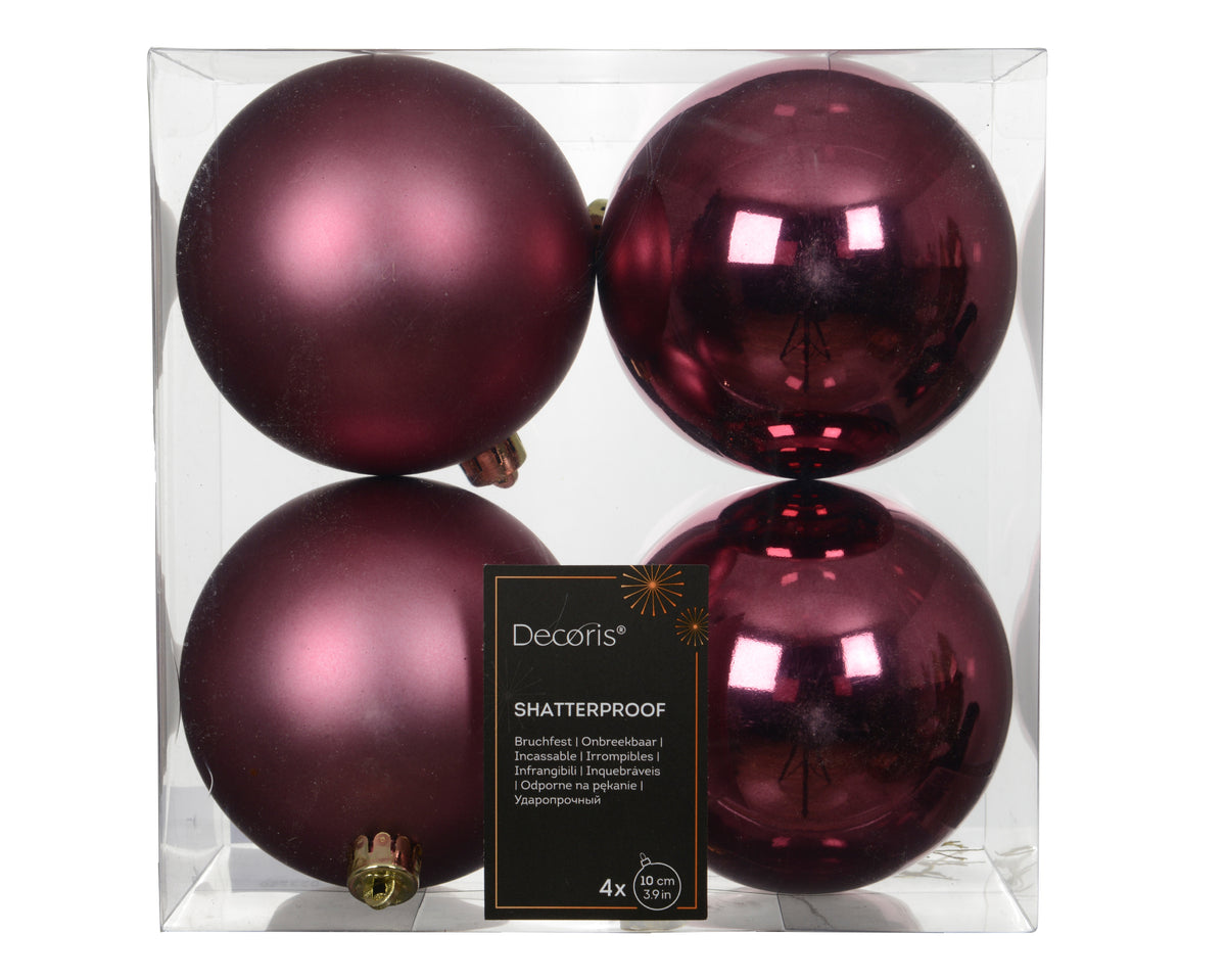 Matt Mix Shatterproof Enamel Dark Rose Bauble Set of 4 - 10cm