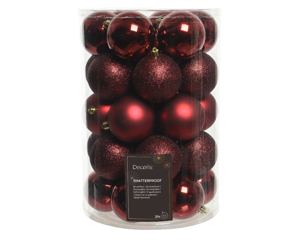 Oxblood Red Shatterproof Matt, Shiny and Glitter Assorted Baubles - Tu ...