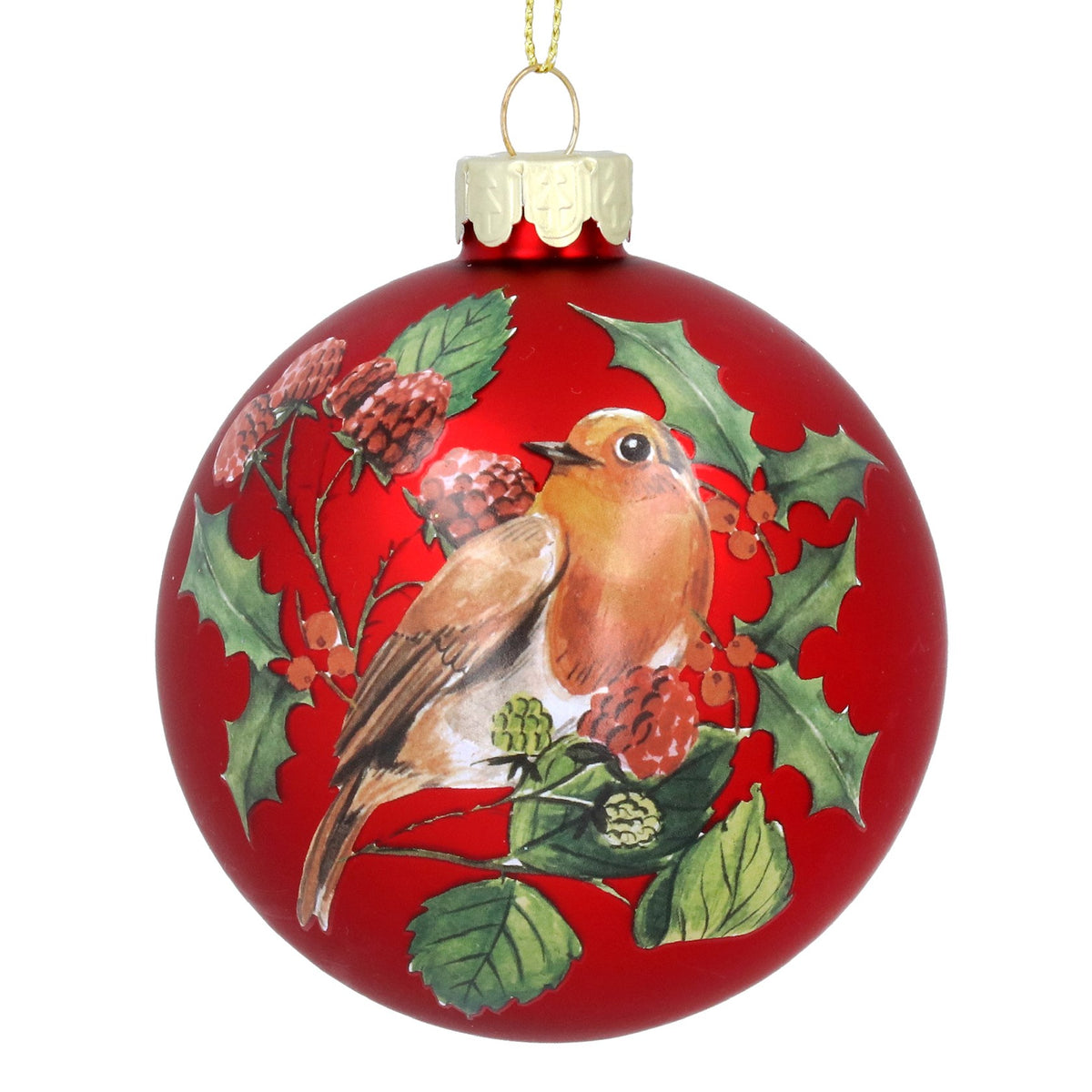 Gisela Graham - Antique Red Glass Bauble with Robin and Fruit ...