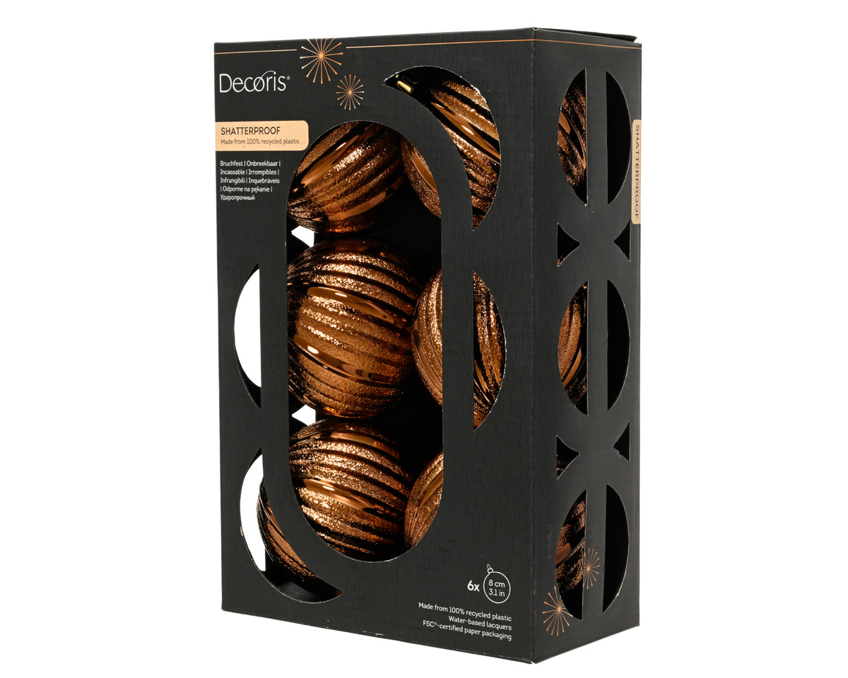 Espresso Textured Shiny Baubles 8cm - Pack of 6