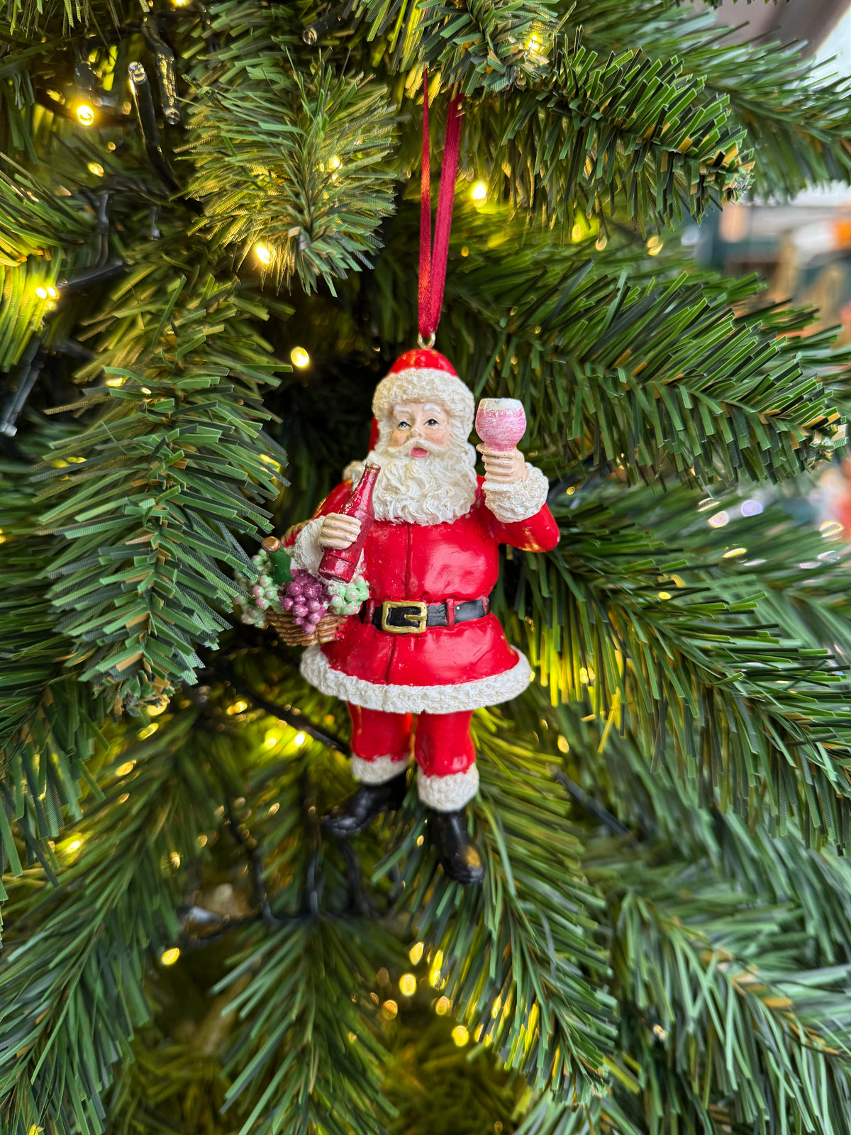 Santa Claus with Grapes & Wine Christmas Tree Bauble