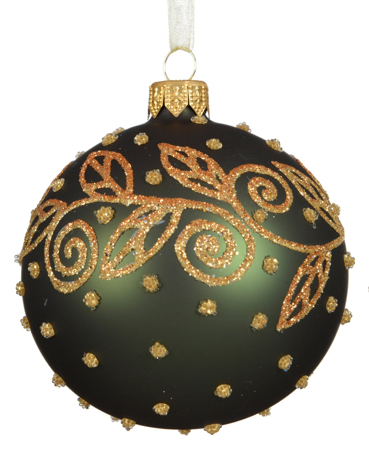 Brandy or Pine Green Bauble with Gold Glitter  - 8cm