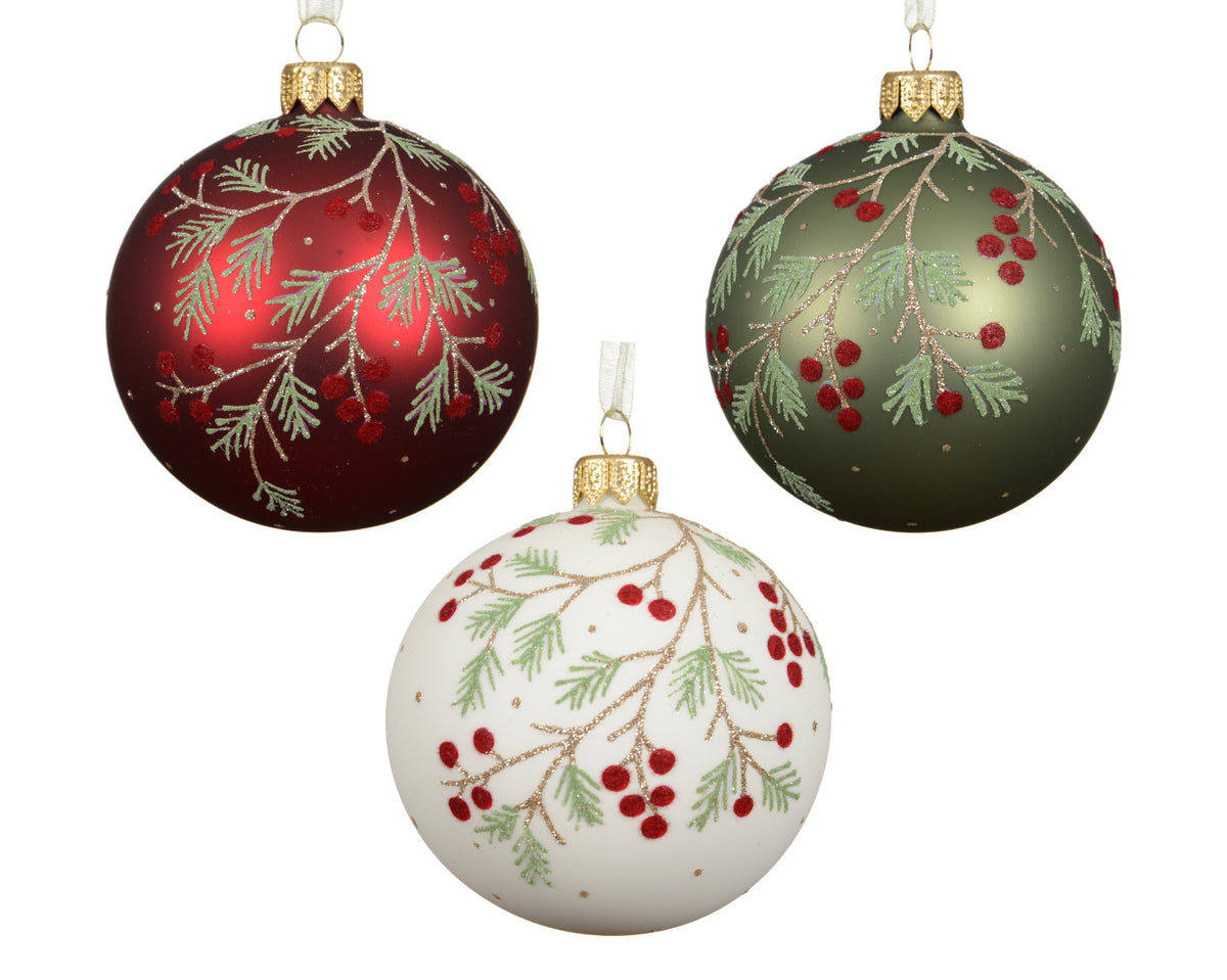 8cm Red Berry Branched Glass Bauble