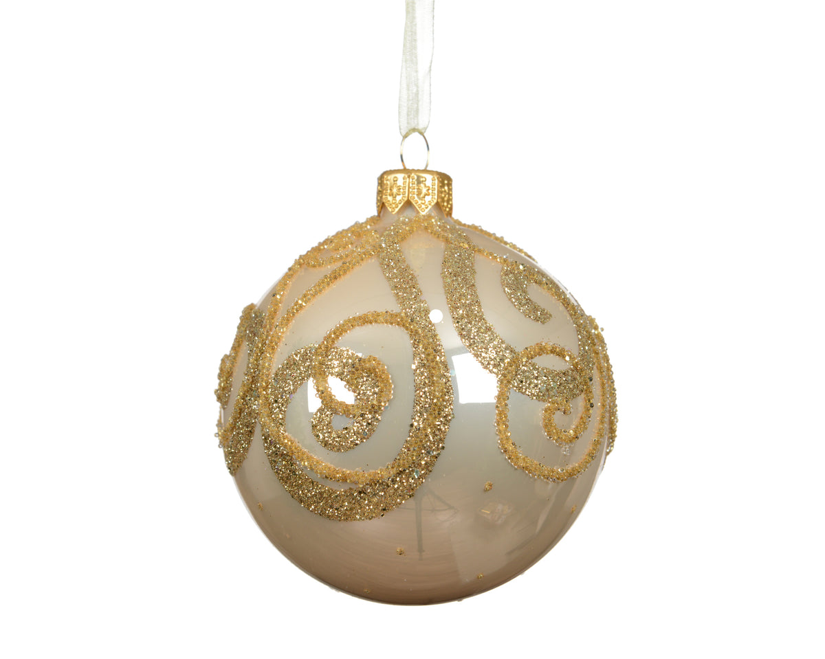 Gold Beaded Curls Glass Pearl Bauble - 8cm