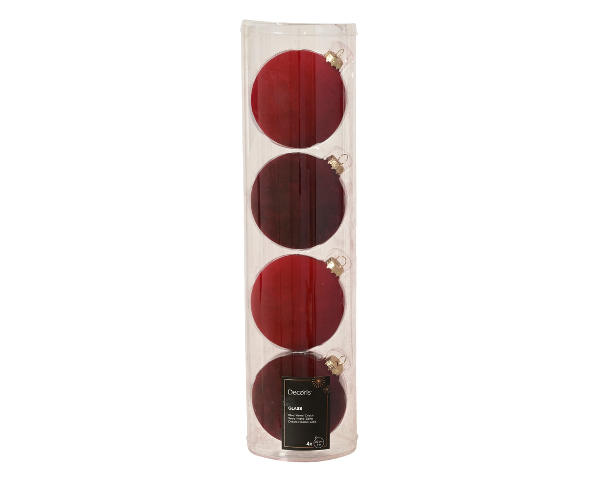 Oxblood & Christmas Red Glass Baubles 10cm - Pack of 4