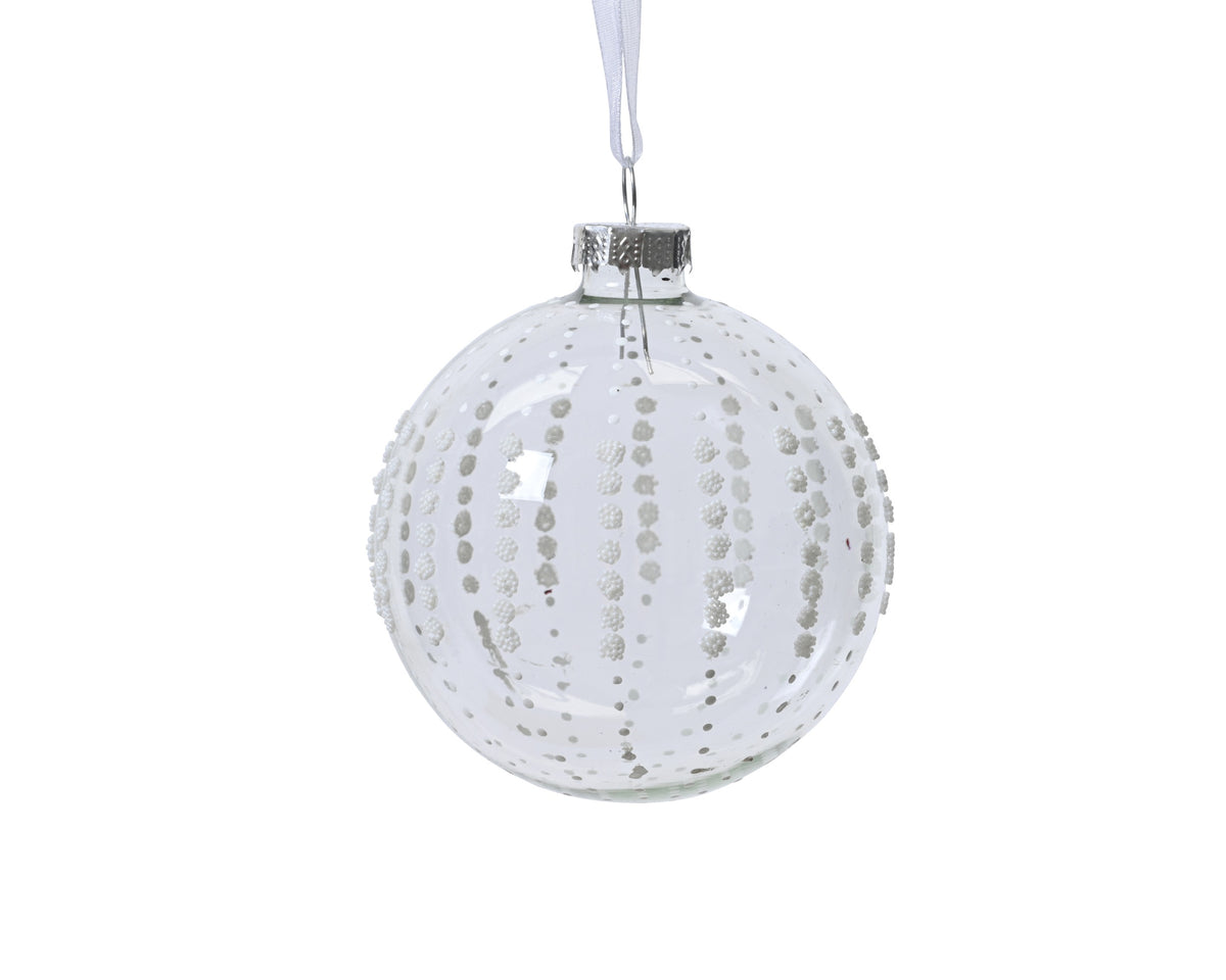 Clear Glass Bauble with Pearl Beads - 8cm
