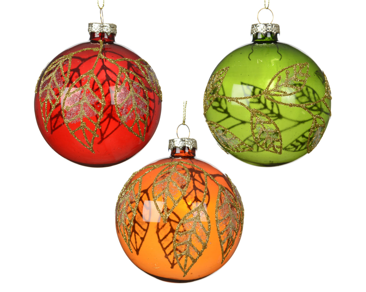 Transparent Gold Glitter Leaf Baubles 8cm