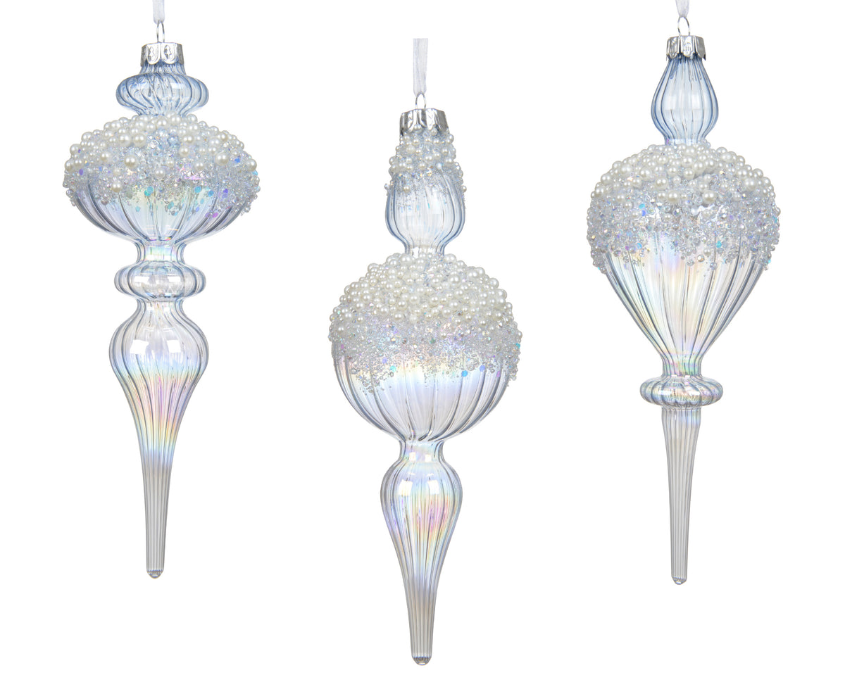 Iridescent Finial Glass Drop Pearl Christmas Hanging Ornament Single 20cm