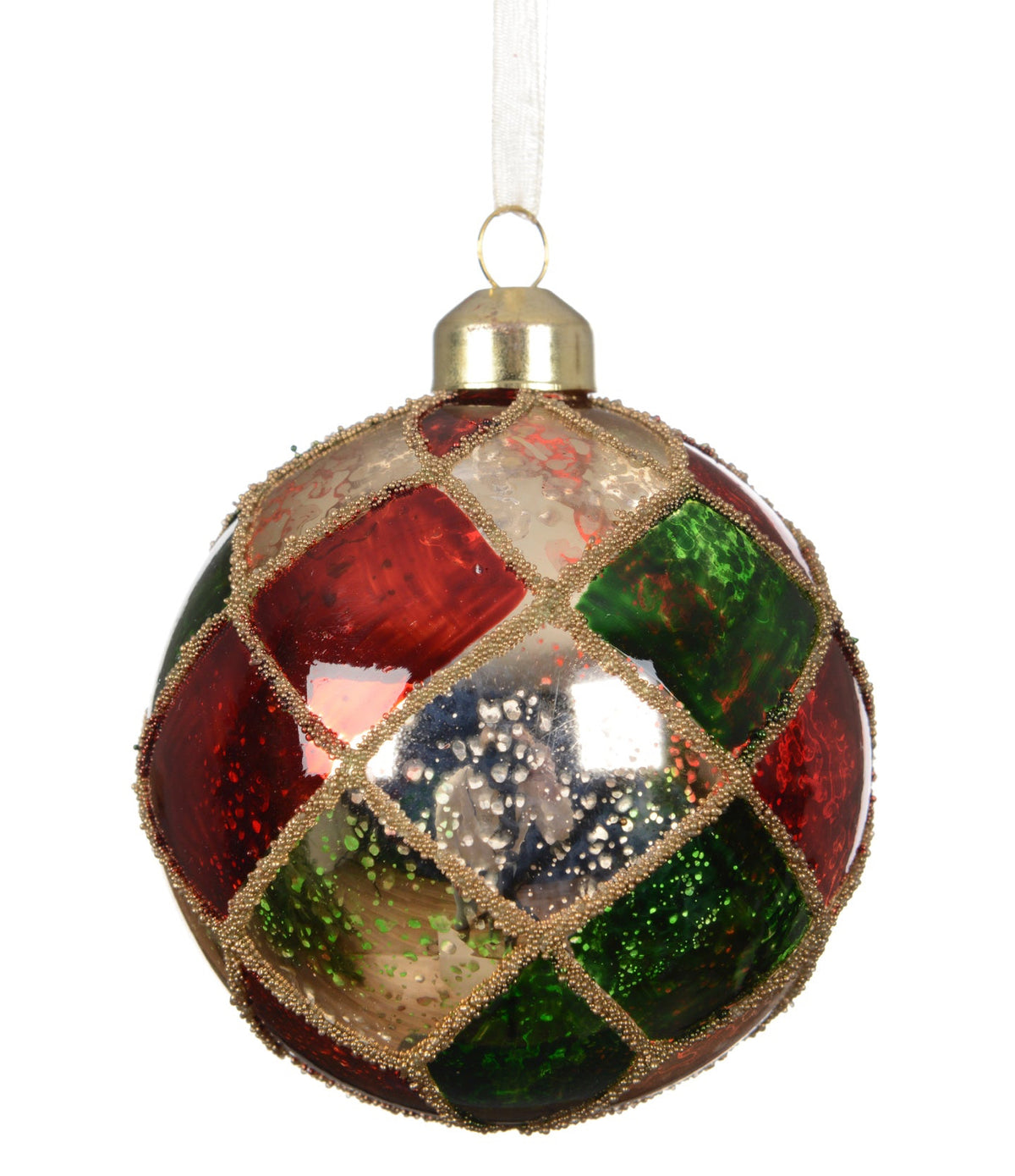 Antique Finish Stained Glass Bauble with Beads 8cm