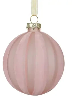 Glass Flock Stripes Finish Bauble - 8cm