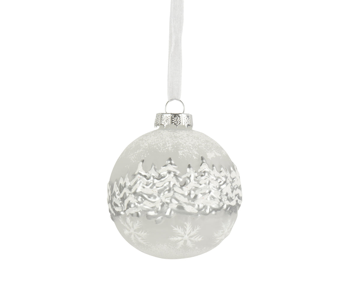 Frosted Glass Winter Scene Bauble - 8cm