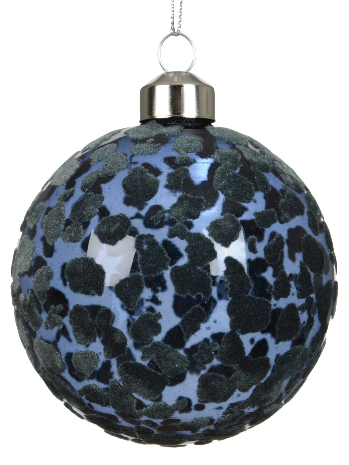 8cm Leopard Flock Glass Christmas Bauble