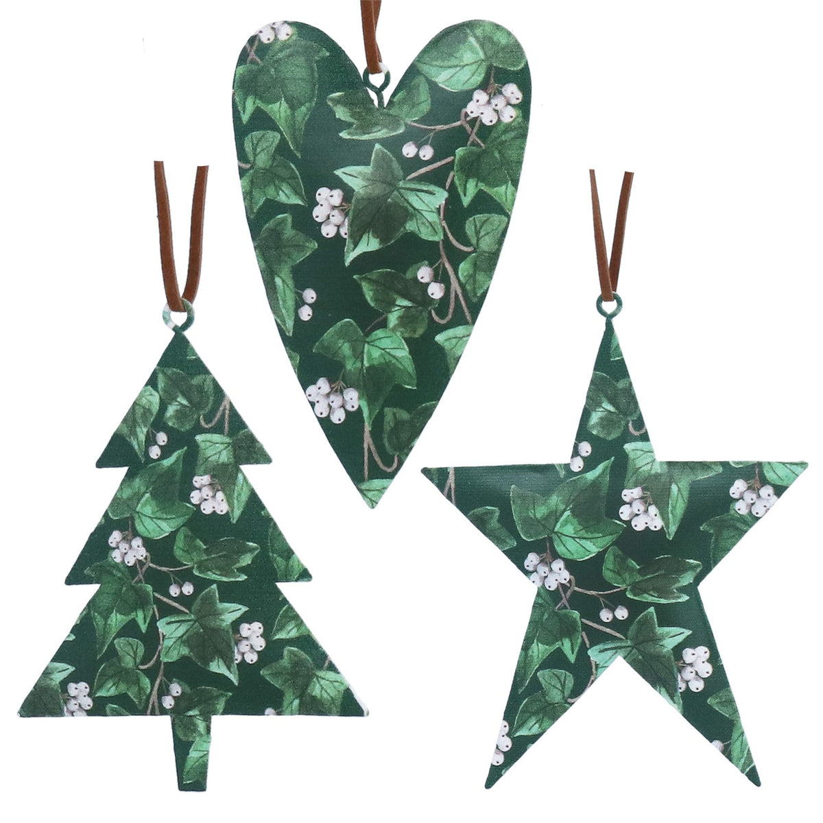 Gisela Graham Green Ivy & Mistletoe Tin Shaped Christmas Bauble