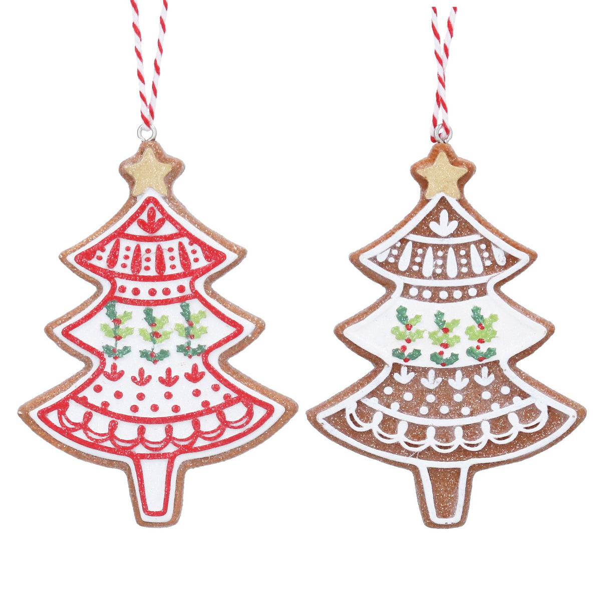 Gisela Graham Resin Iced Gingerbread Tree with Holly Decoration