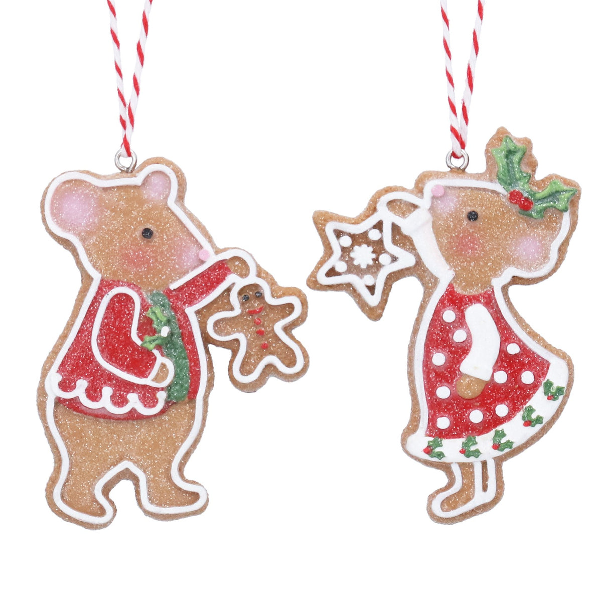 Gisela Graham Resin Holly or Alfie Dressed Mouse Christmas Bauble