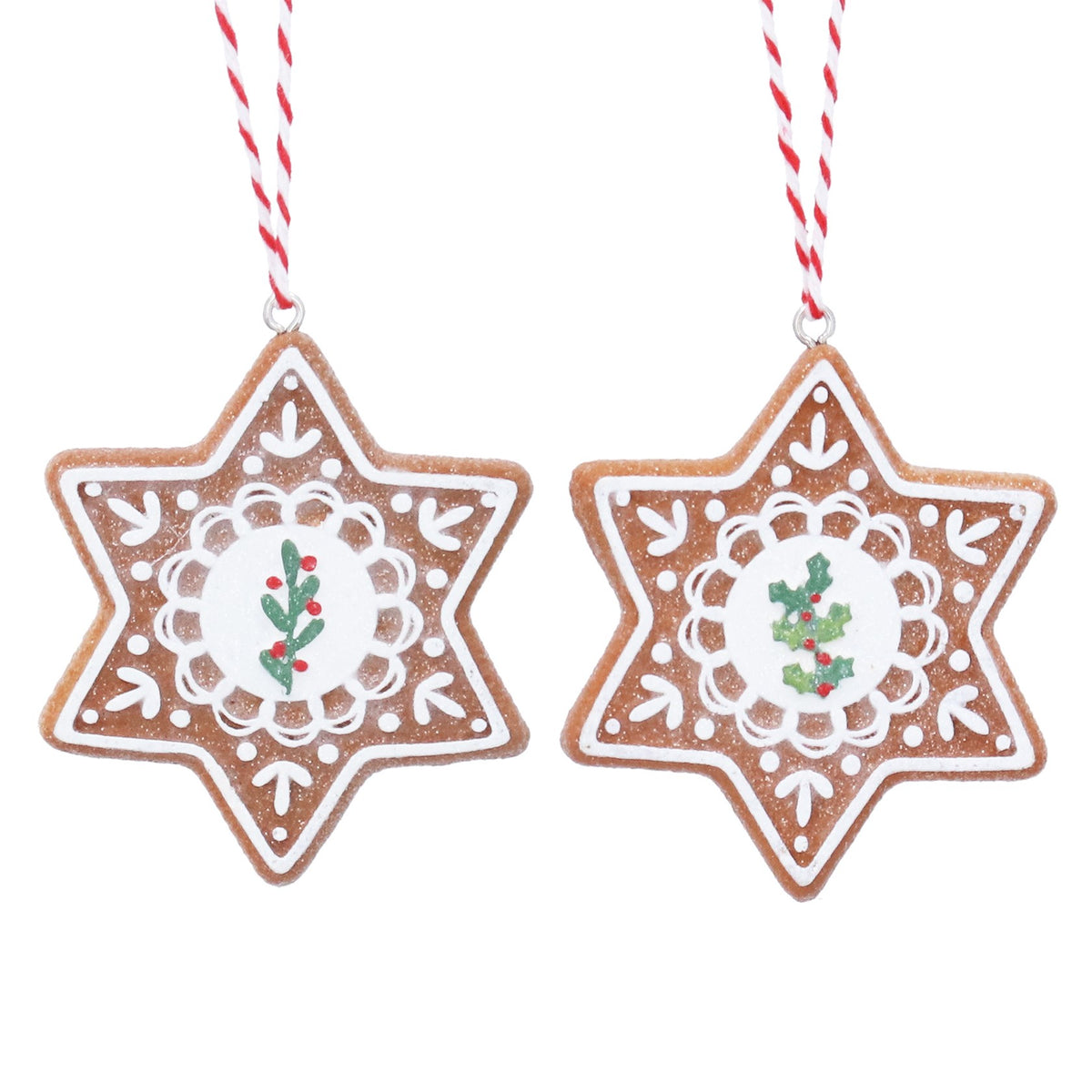 Gisela Graham Resin Iced Gingerbread Star with Holly Decoration