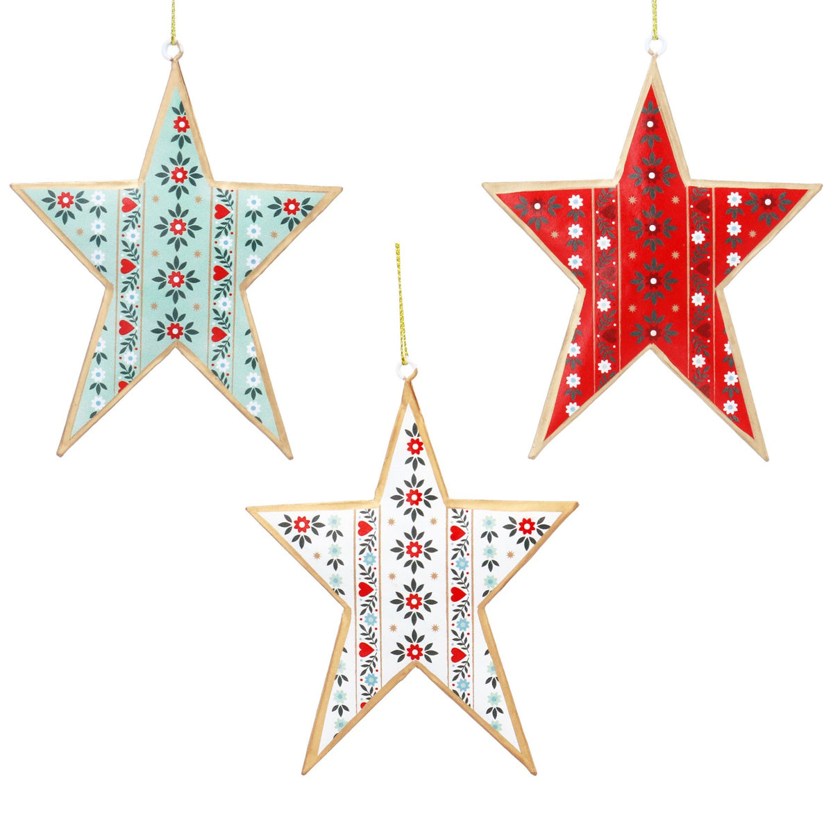 Gisela Graham Alpine Red, Green or White Tin Star Christmas Bauble