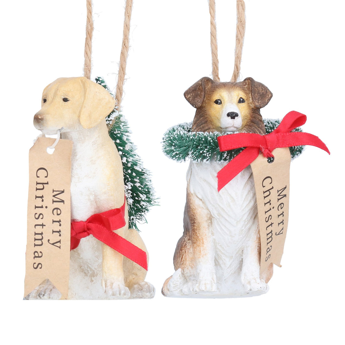Gisela Graham Resin Dog with Wreath or Tree Christmas Bauble
