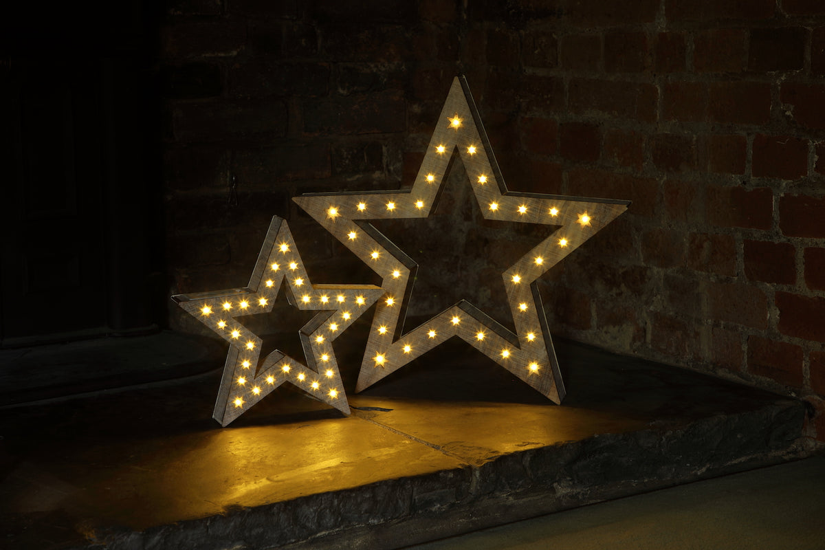 NOMA Rustic Wooden Stars with Lights Set of 2
