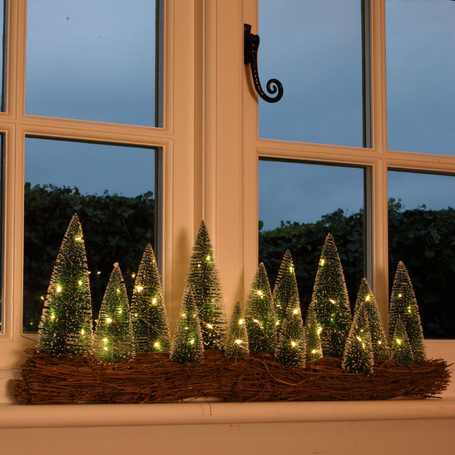 NOMA Rattan Tree Scene with 15 Bristle Trees and LED String Lights