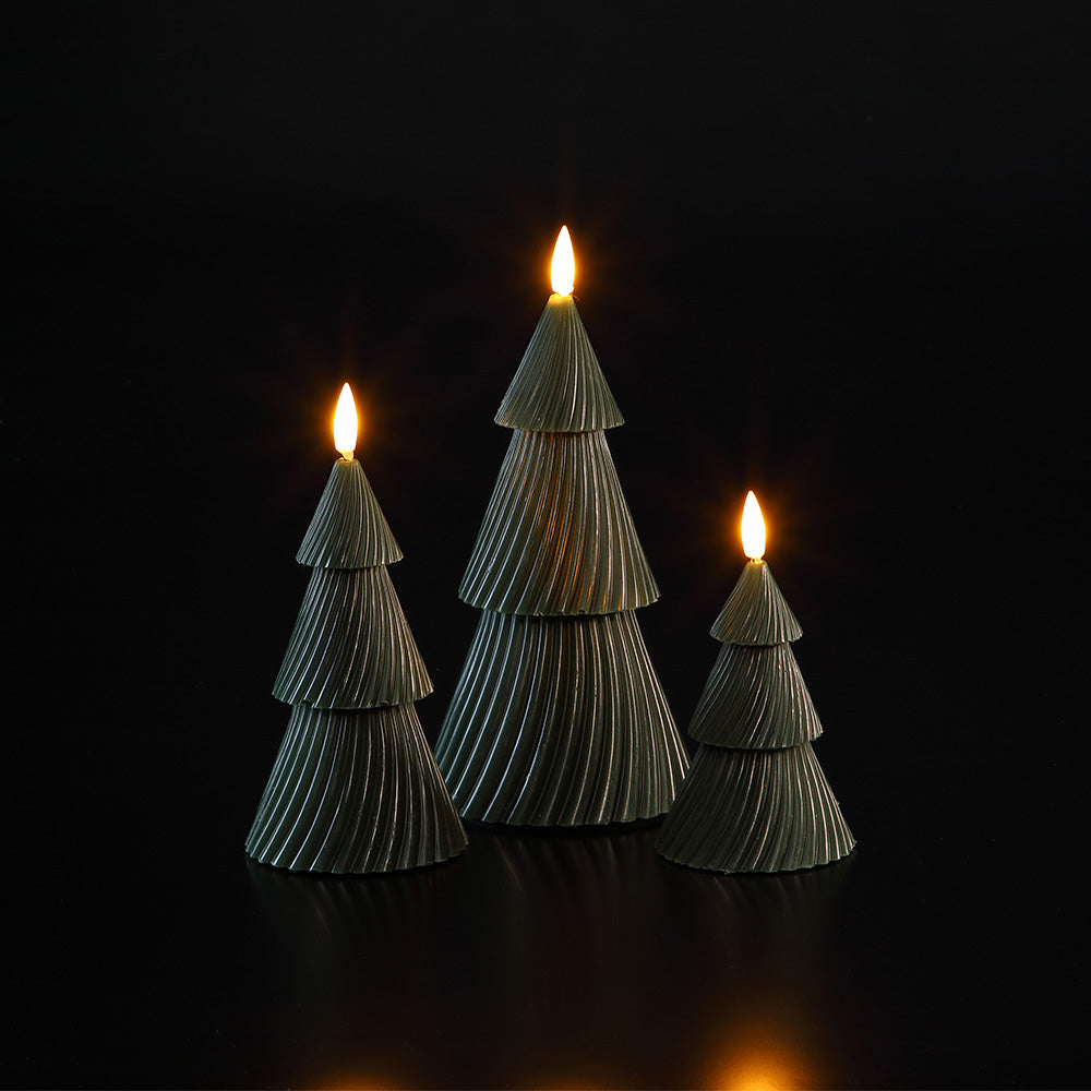 NOMA Set of 3 Wax Christmas Tree Candle Lights Green