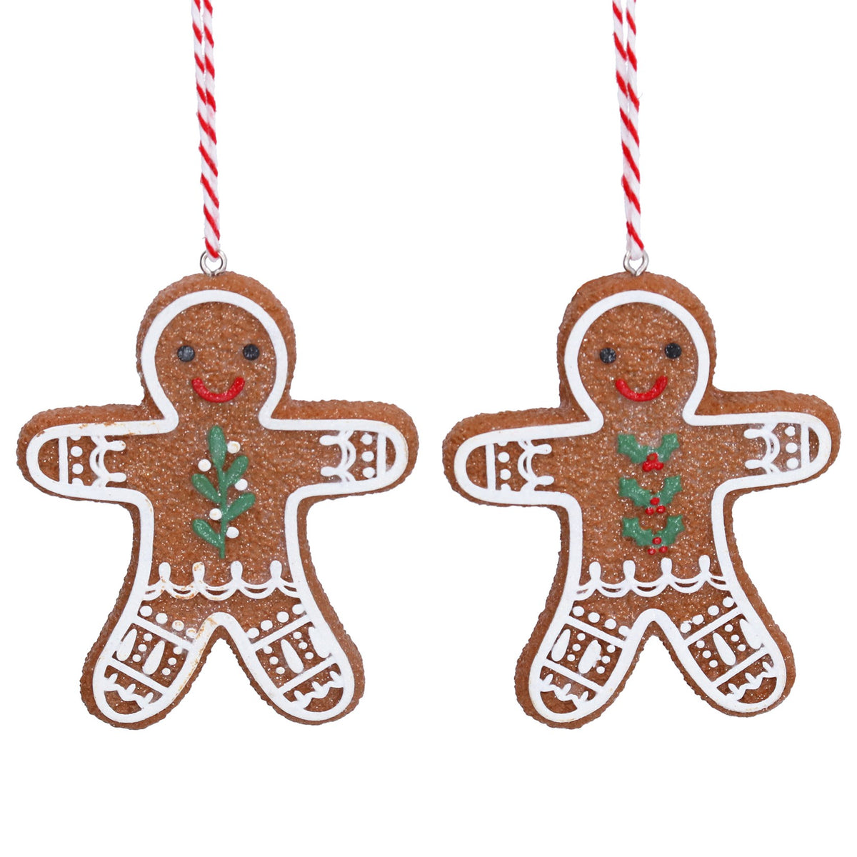 Gisela Graham Resin Iced Gingerbread Man with Holly Decoration - 8cm