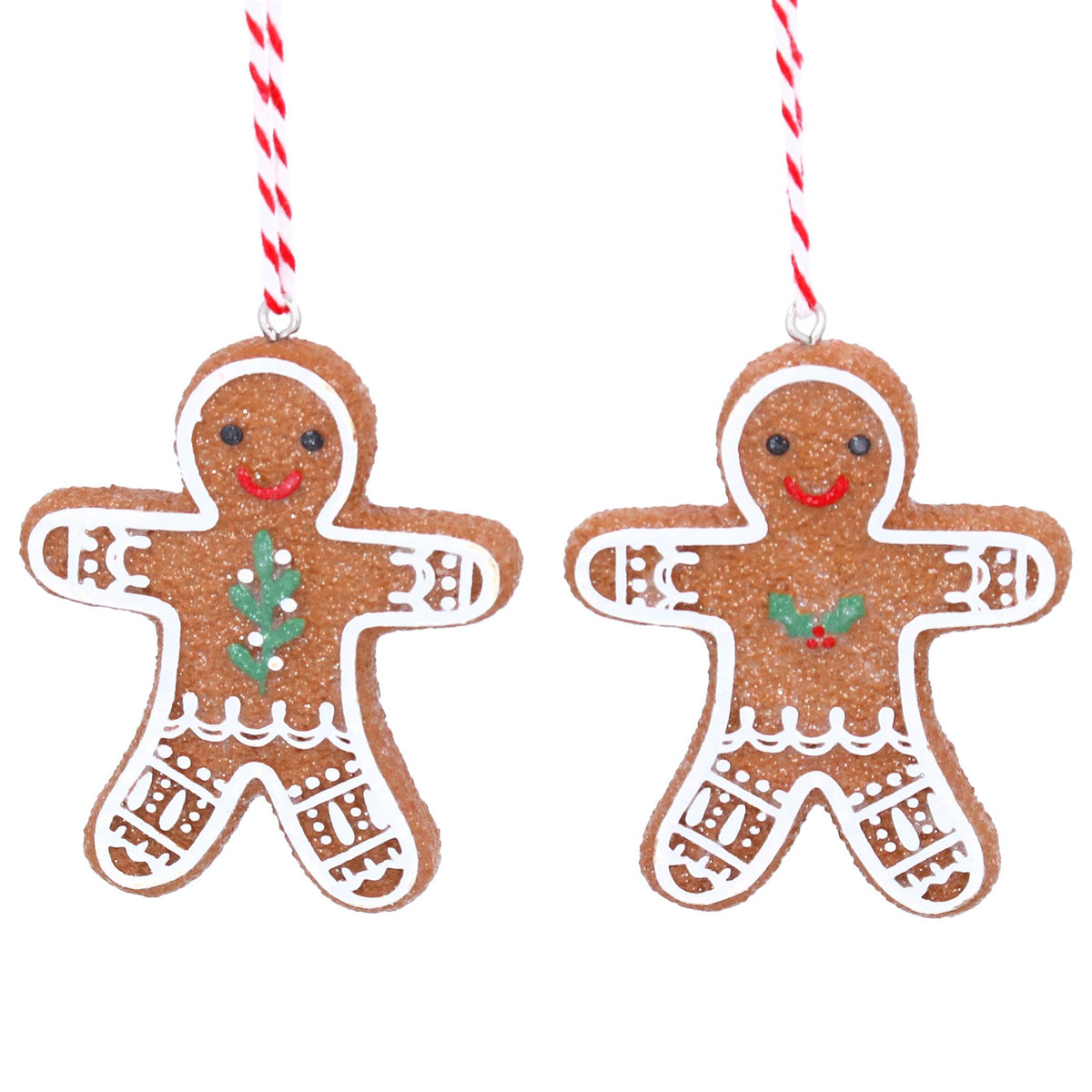 Gisela Graham Resin Iced Gingerbread Man with Holly Decoration - 6cm