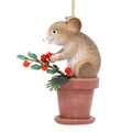 Gisela Graham Resin Mouse on Flower Pot Christmas Bauble