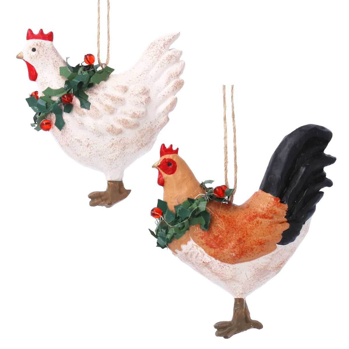Gisela Graham Resin Hen with Scarf Single Christmas Bauble 7cm
