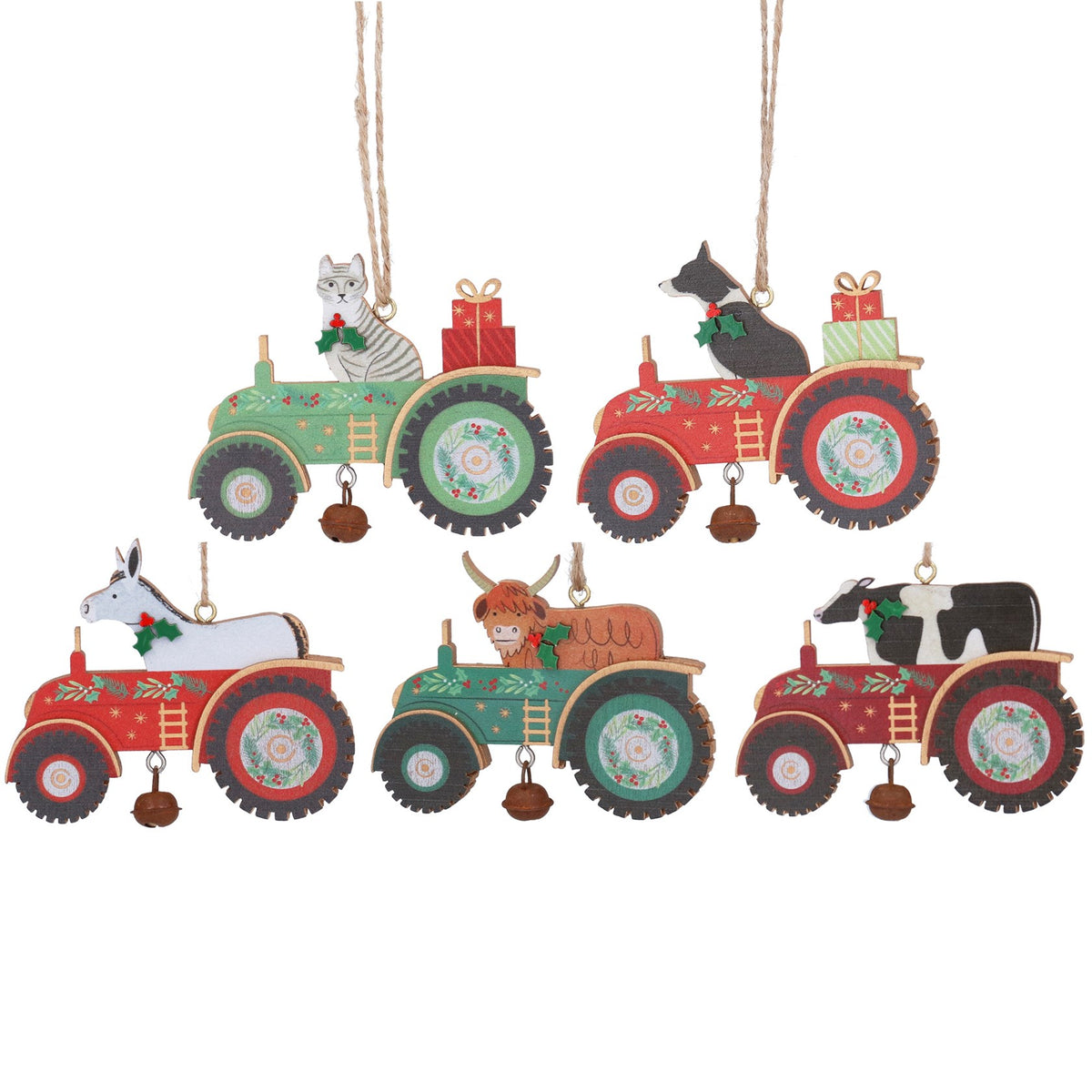 Gisela Graham Wooden Animal in a Tractor Christmas Bauble - Single