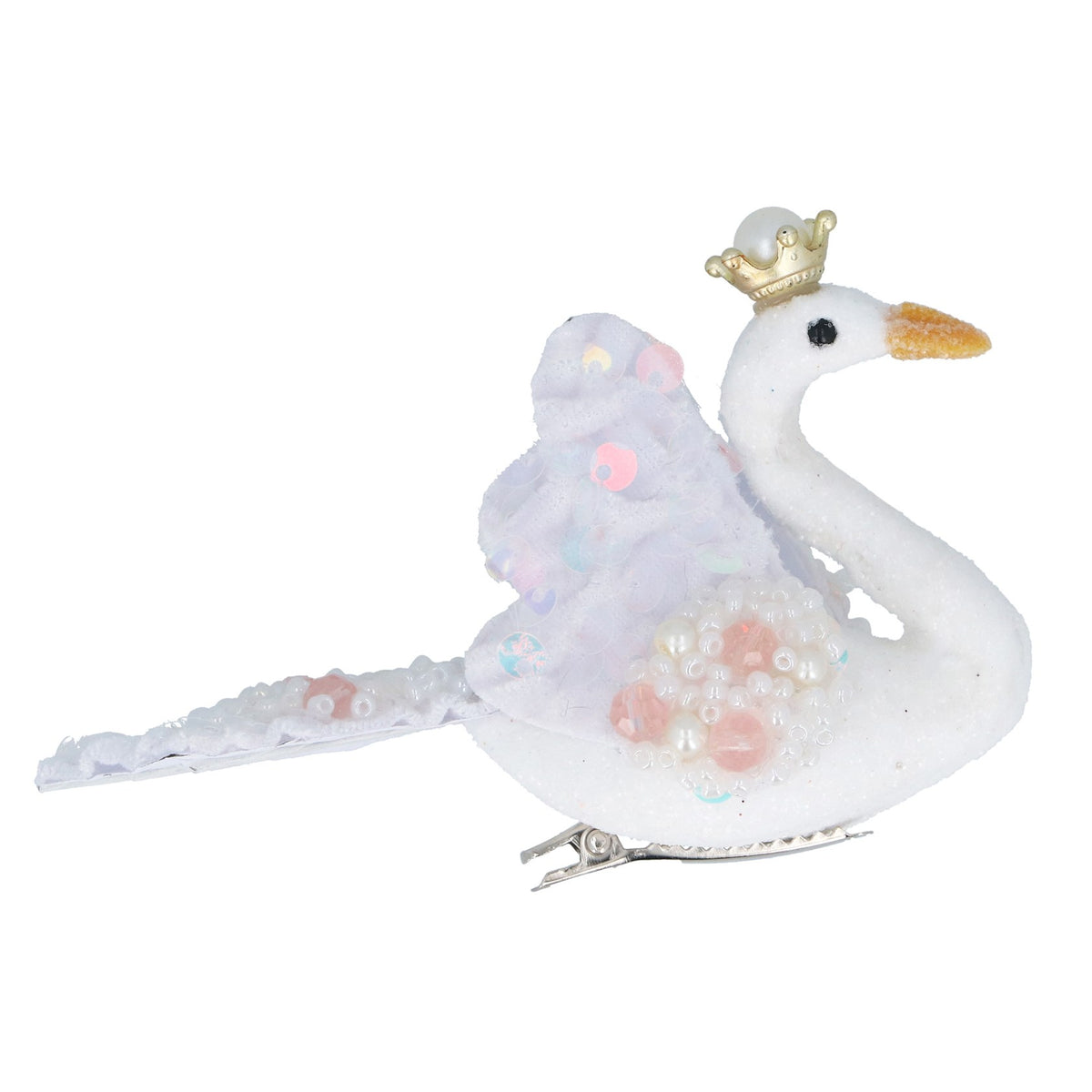 Gisela Graham White Swan with Iridescent Sequins Christmas Clip