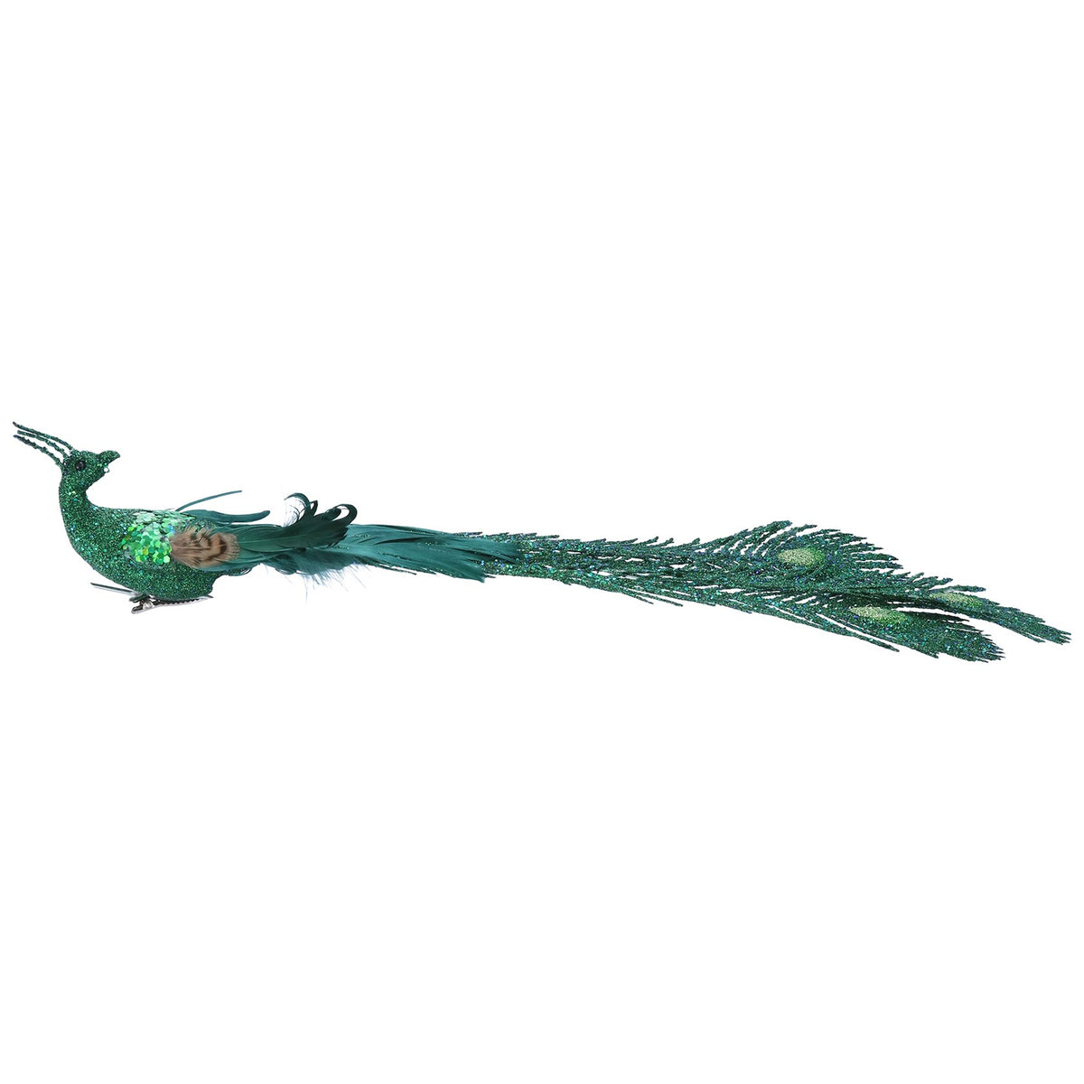 Gisela Graham Large Green Peacock Clip with Long Feather Tail
