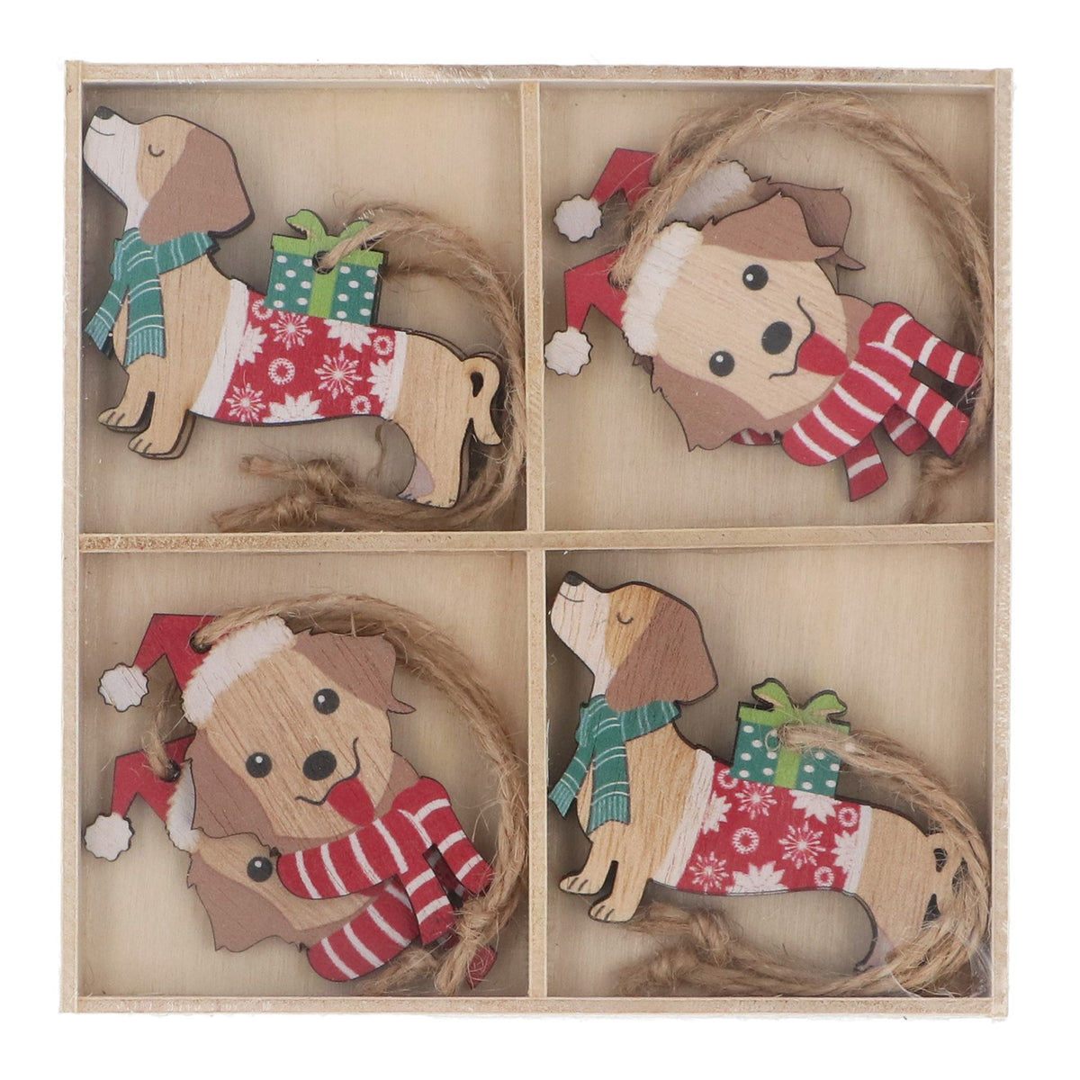 Gisela Graham Painted Wood Dog with Scarf & Jumper Baubles - Set of 8