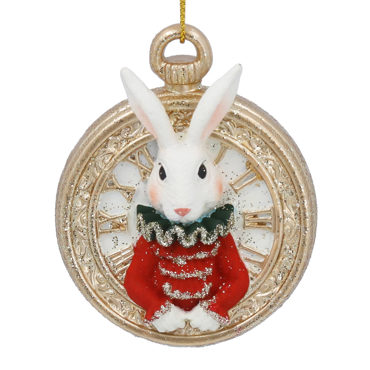 Gisela Graham Resin White Rabbit on Pocket Watch Bauble