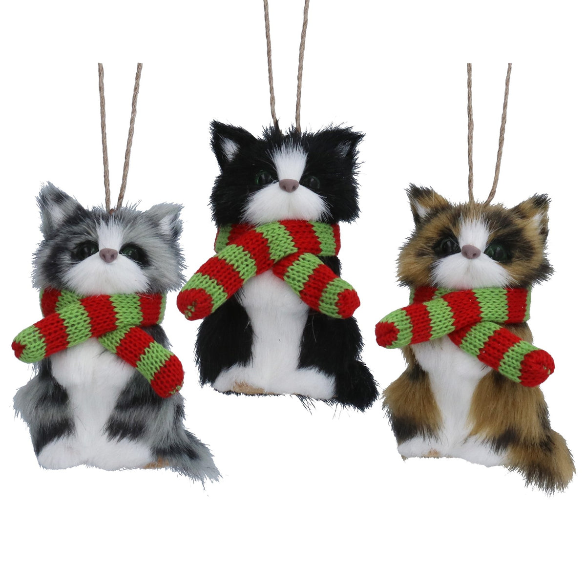 Gisela Graham Faux Fur Kitten with Scarf Single Christmas Bauble
