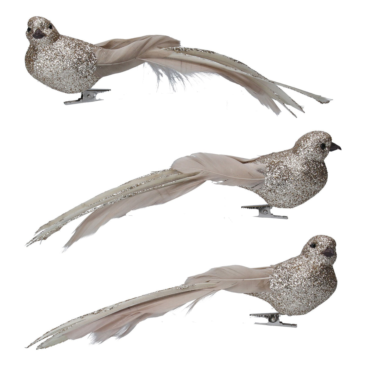 Gisela Graham Pale Sparkle & Feather Acrylic Clip on Bird