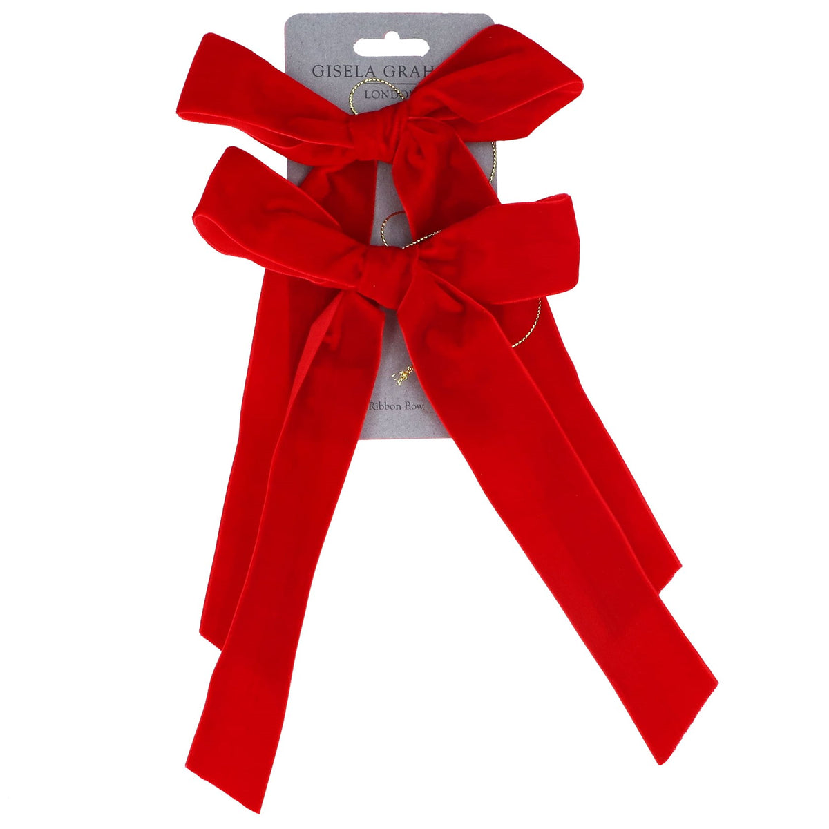 Gisela Graham Pack of 2 Red Velvet Bows - 28cm