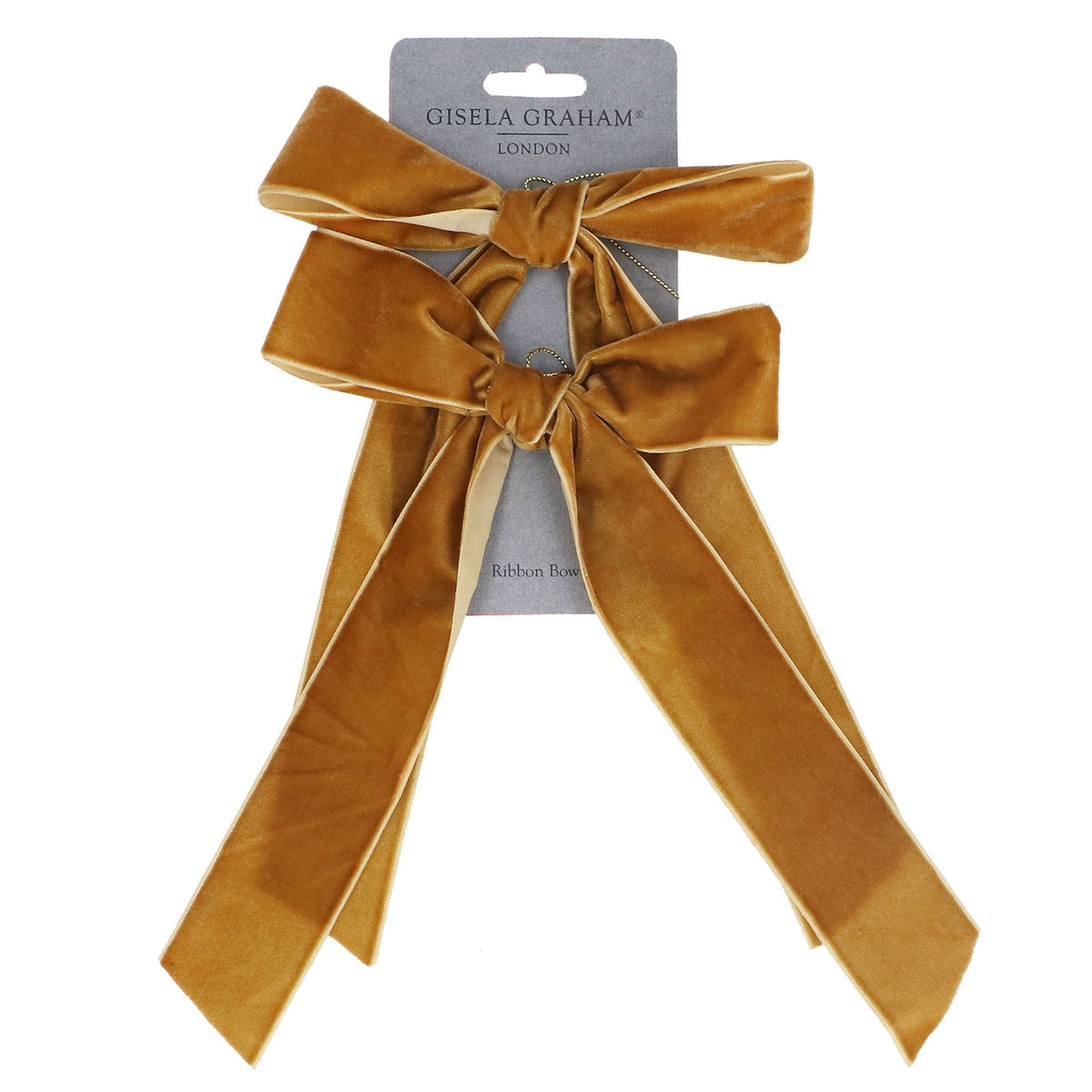 Gisela Graham Pack of 2 Gold Velvet Bows - 28cm