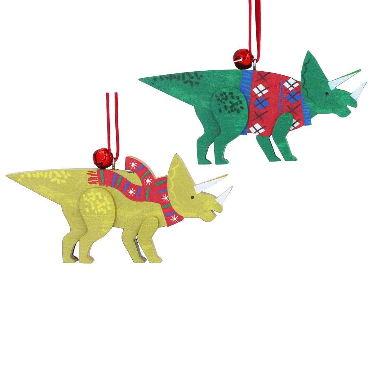 Gisela Graham Jolly Anchiceratops Wooden Dinosaur Christmas Bauble