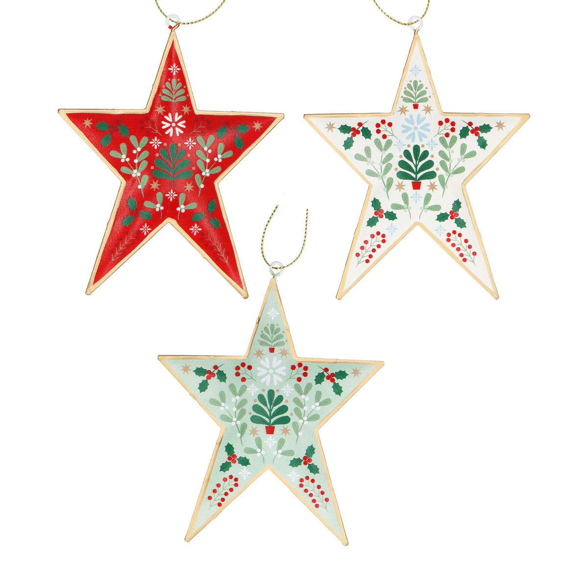 Gisela Graham Alpine Red, Green or White Tin Star Christmas Single Bauble