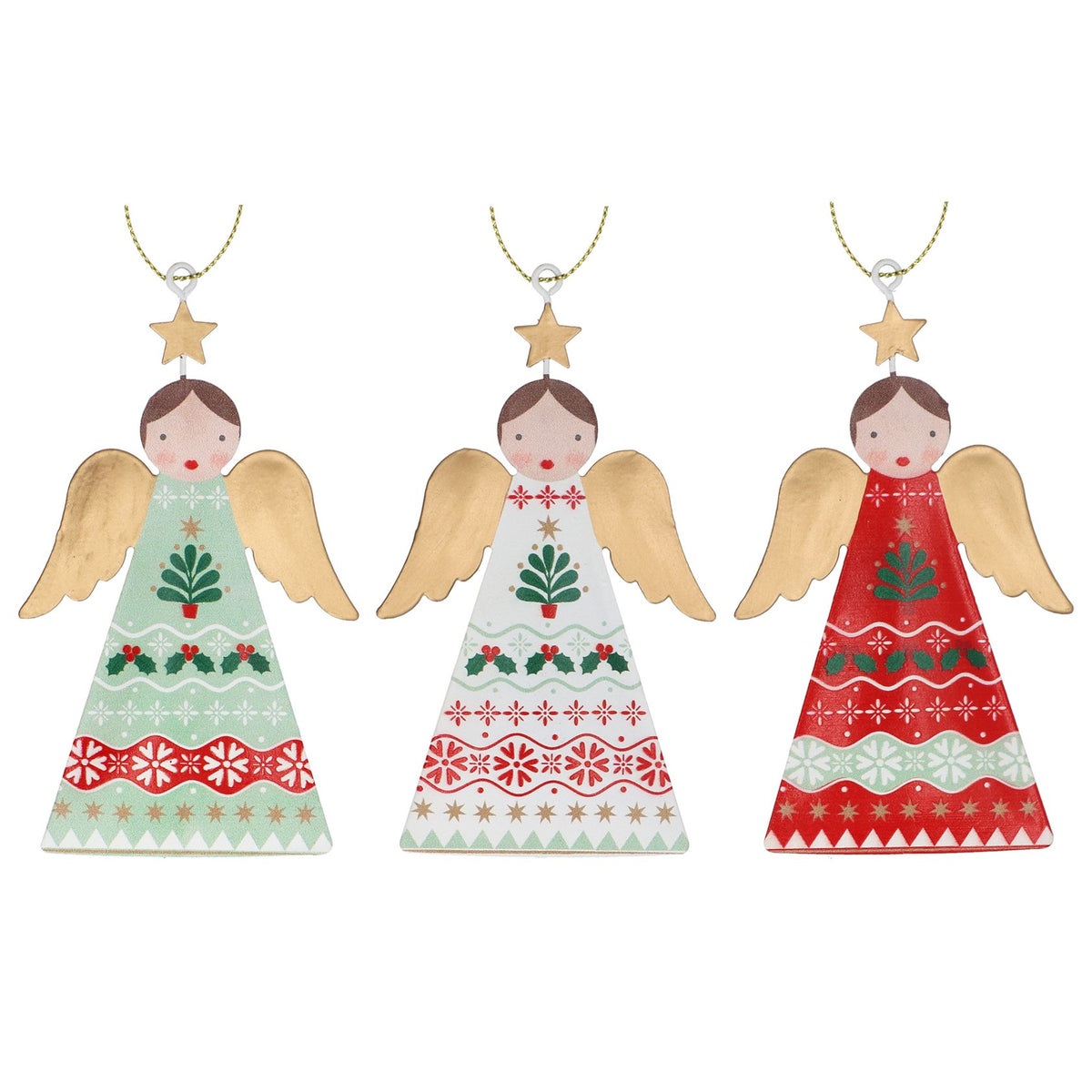 Gisela Graham Alpine Red, Green or White Tin Angel Christmas Bauble 10cm