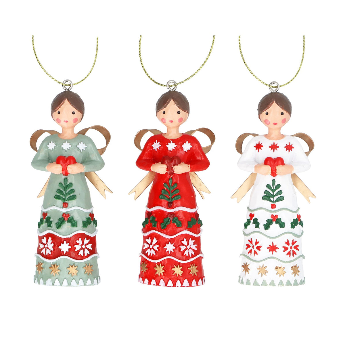 Gisela Graham Alpine Red, Green or White Tall Angel Single Christmas Bauble 8cm