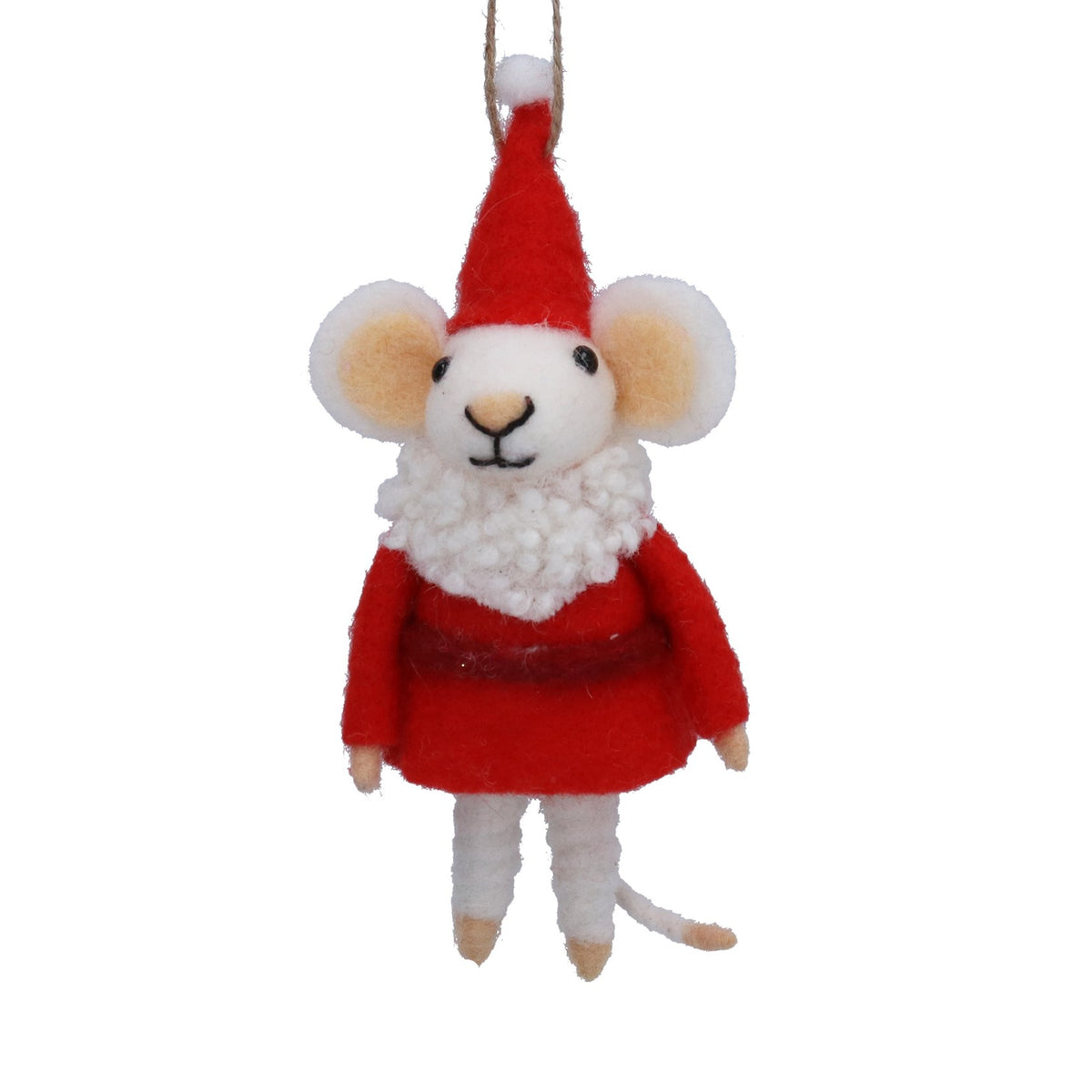 Gisela Graham - Mixed Wool Mouse with Santa Outfit Hanging Tree Decoration
