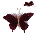 Gisela Graham - Clip-on Butterfly Burgundy Feather - 16cm