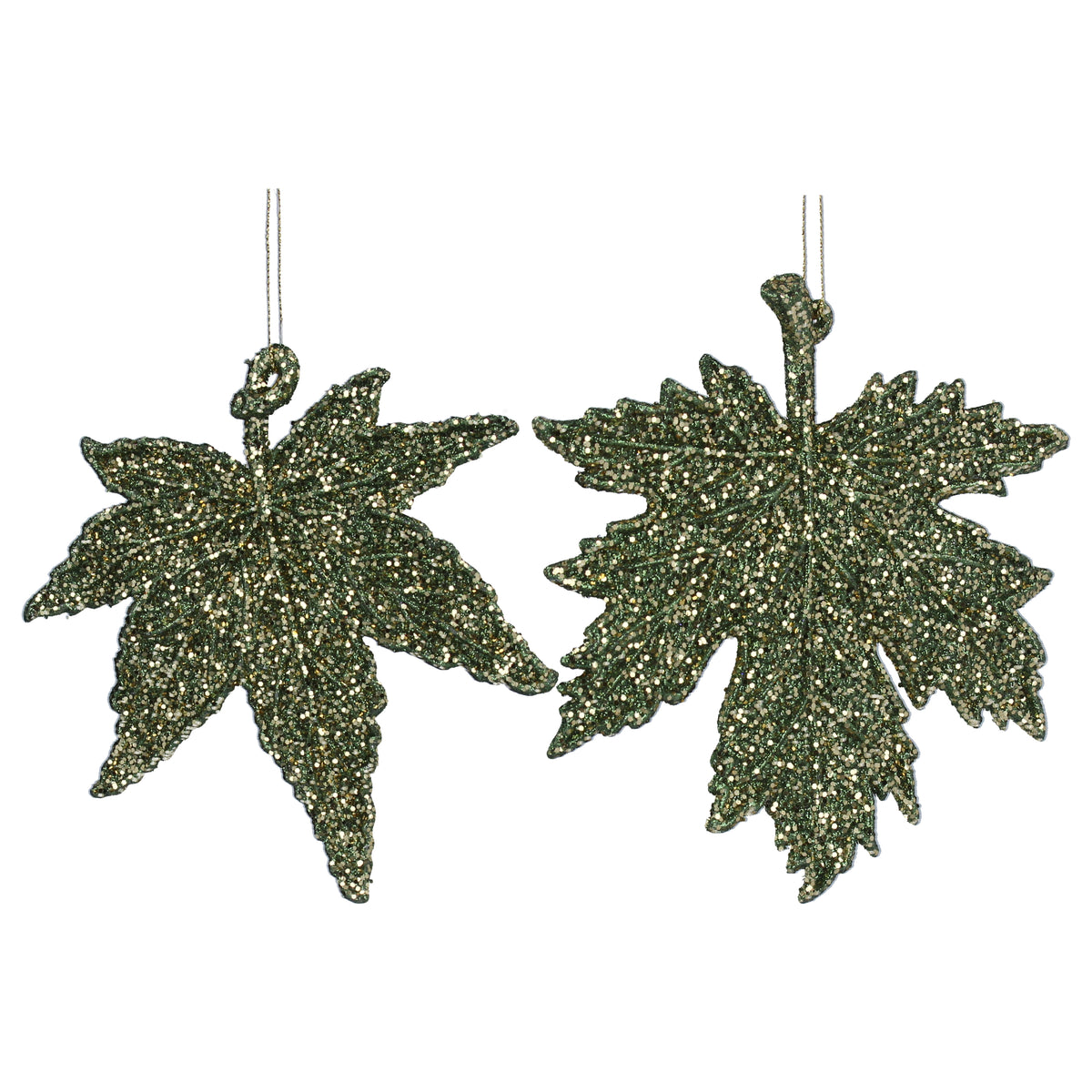 Gisela Graham - Green Glitter Leaf Christmas Tree Decoration - Single