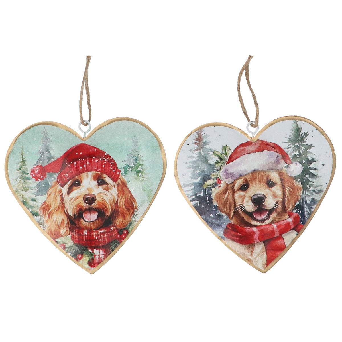 Gisela Graham - Puppy Snowscene Tin Heart - 10cm