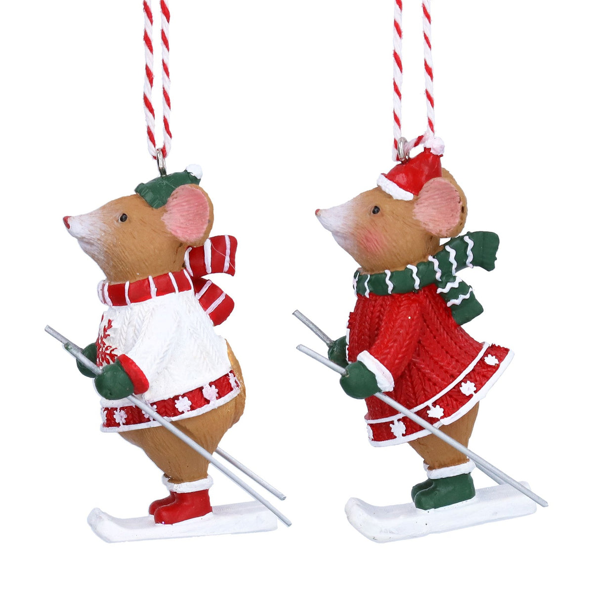 Gisela Graham - Resin Holly Skiing Mouse Bauble - Single